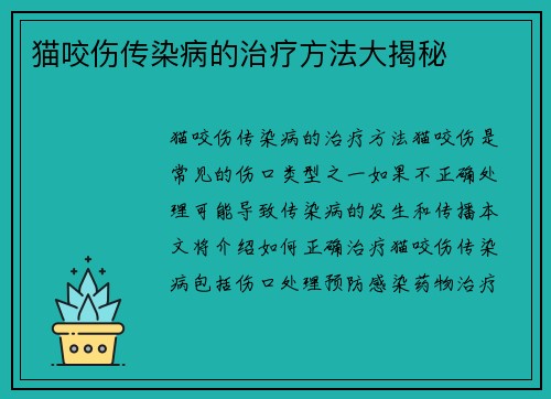 猫咬伤传染病的治疗方法大揭秘